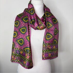 Scarf Hand Woven Pure Silk Pink Indian Floral Patterns Made In India 17" X 68”